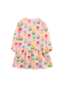 Robe de princesse rose à manches longues avec imprimés tulipes colorés pour fillettes