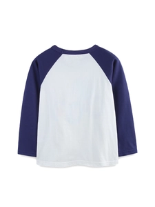 Boys long sleeve raglan T-shirt with navy contrast sleeves and white cotton body