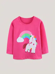 Girls Long Sleeve Cotton T-Shirt Unicorn Rainbow Printed Crew Neck Casual Pullover Top For Toddler Kids Everyday Wear