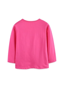 Back view of rose pink long sleeve cotton t-shirt for girls with a round neckline