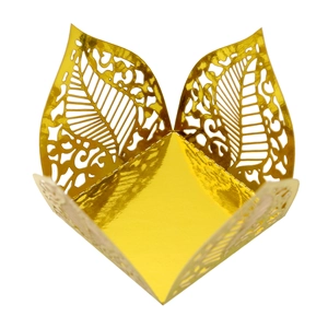 Detailed laser-cut gold leaf hollow candy box for weddings and high-end dessert packaging