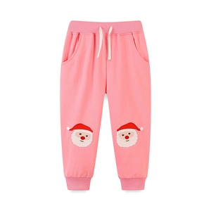 Pantalon de jogging rose pour filles avec broderie Père Noël et taille élastique