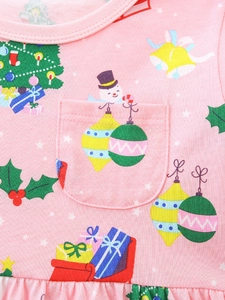 Robe de Noël rose pour filles en coton tricoté avec imprimés de fête et personnages
