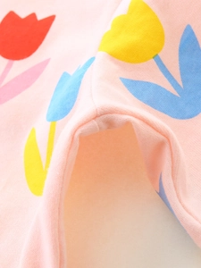 Robe en tricot rose pour bébés avec motifs tulipes colorés et tissu doux au toucher