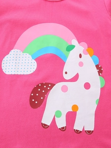 Girls long sleeve rose red unicorn t-shirt in soft breathable knit cotton fabric