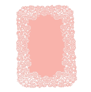 Nahaufnahme von lasergeschnittenem rosa Blumenmuster mit Rosenbordüre für Hochzeitskarten