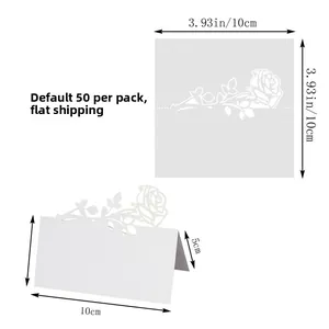 Laser-cut 3D rose place cards for wedding, 50pcs per pack, 10x10cm white pearlescent paper