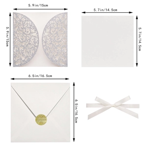 Détails du kit d'invitation de mariage argenté à paillettes découpé au laser avec ruban