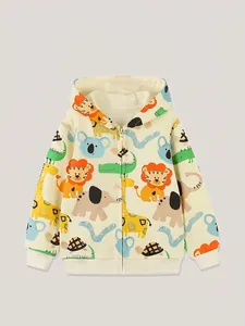 Boys Hooded Jacket Cartoon Animal Print Cotton Hoodie Autumn Casual Long Sleeve Full Zip Outerwear For Kids