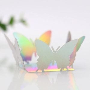 Detailed holographic laser-cut butterfly decoration with iridescent finish for party decor
