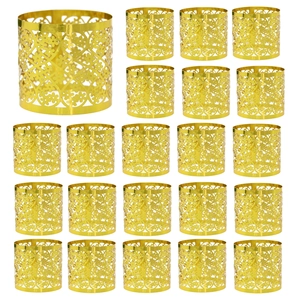 Detailed laser-cut floral pattern on 21pcs gold mirror finish napkin rings set
