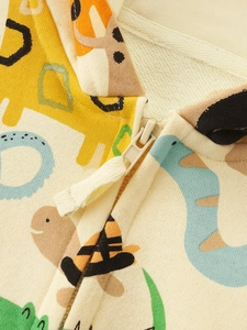 Kids hooded jacket with colorful cartoon animal print and smooth resin zipper details