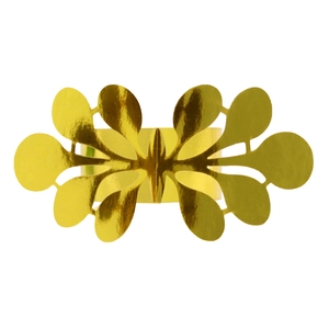 Close-up of golden laser-cut napkin ring with elegant hollowed-out leaf pattern
