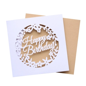 Detailed laser-cut birthday card with floral wreath and Happy Birthday text