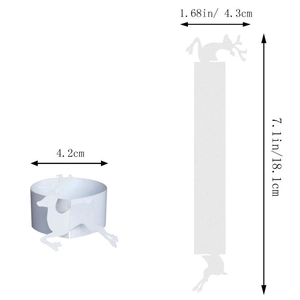 Detailed view of white reindeer napkin ring with dimensions and cutout design
