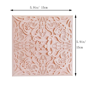 Detailed laser-cut lace design on pink invitation card measuring 5.9 inches