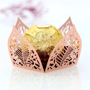 Hollow leaf laser cut rose gold paper chocolate box for wedding party decorations