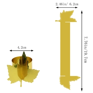 Detailed dimensions of the gold maple leaf paper napkin ring showing product size and flat layout