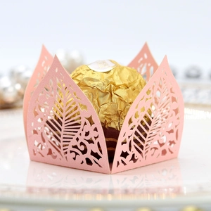 Pink laser-cut pearl paper hollow leaf chocolate wrapper for wedding party decor