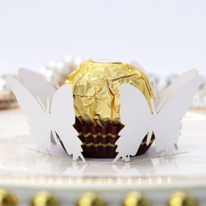 Exquisite white laser-cut butterfly chocolate holder tray for elegant party decoration