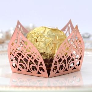 Elegant rose gold laser-cut hollow chocolate gift box with European floral pattern