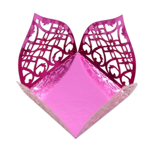 Detailed laser-cut pink hollow candy box with intricate European floral patterns
