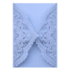 Elegant light blue laser cut lace wedding invitation cover made of pearl paper