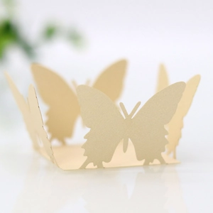 Laser-cut beige pearlescent paper butterfly ring for party candy boxes or cupcake decor