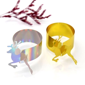Christmas Reindeer Shape Paper Napkin Rings Mirror Reflective Paper Buckles For Holiday Banquet Wedding Table Decoration