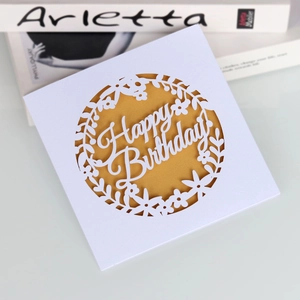 Elegant Laser Cut Birthday Invitation Cards With Hollow Floral Wreath Artificial Pearl Paper Greeting Cards For Party Celebration
