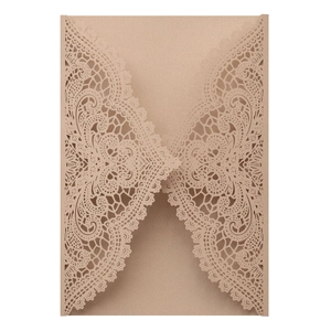 Elegant laser-cut hollow lace wedding invitation cover in pearlescent rose gold finish