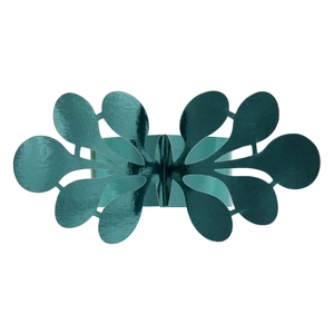 Macro detail of dark teal glitter paper napkin ring with hollow leaf vein patterns
