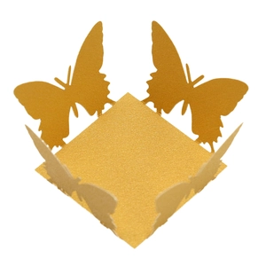 Macro detail of laser-cut glitter butterfly decorations for party favor boxes