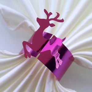 Magenta elk reindeer paper napkin ring with a metallic mirror finish for Christmas