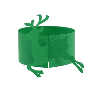 Green paper Christmas napkin ring featuring a festive reindeer silhouette design