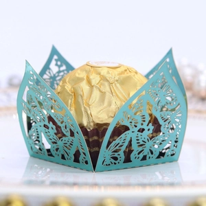 Detailed laser-cut butterfly wrapper in Tiffany blue for party candy and cupcakes