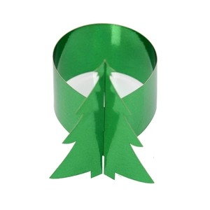Rond de serviette en papier vert brillant avec design d'arbre de Noël 3D sur fond blanc