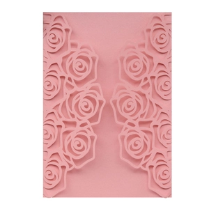 Pink laser-cut rose invitation cover for weddings and ceremonies on white background