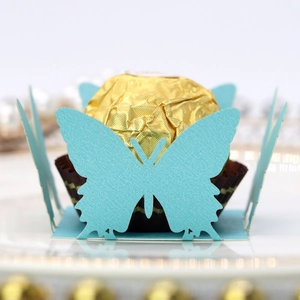 Detailed laser-cut blue butterfly candy box tray for elegant wedding party decoration