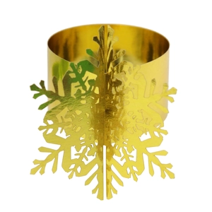 Glossy gold snowflake paper napkin ring with a 3D design for elegant Christmas table decor