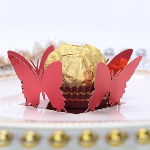 Laser-cut red butterfly chocolate gift box with hollow patterns for wedding party decor