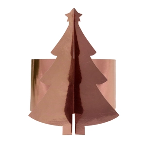 Détail du rond de serviette sapin de Noël en miroir or rose avec étoile au sommet