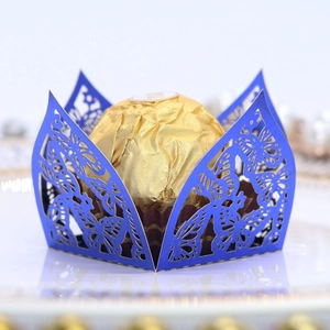 Laser cut butterfly hollow candy box in dark blue paper for wedding favor decoration