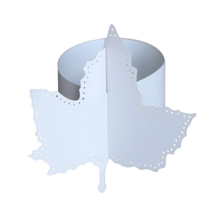 Detailed laser-cut maple leaf napkin ring in white premium cardstock with ring holder