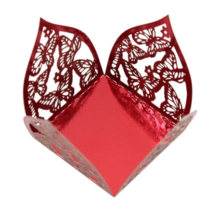 Laser-cut red metallic butterfly candy box for wedding party favors and gift packaging