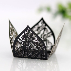 Detailed laser-cut butterfly hollow pattern on black wedding party favor box
