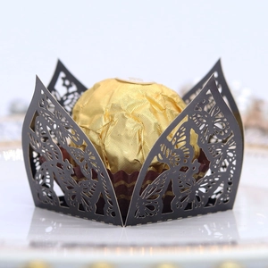 Laser Cut Butterfly Hollow Chocolate Candy Box Holder Mirror Artificial Pearl Paper Decoration For Wedding Party Birthday Event Decoration