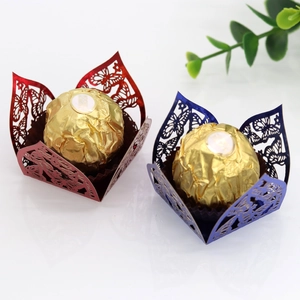 Detailed laser-cut butterfly chocolate wrapper in ruby red and royal blue colors