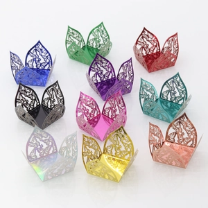 Detailed laser-cut butterfly chocolate liners in ten vibrant metallic colors for weddings