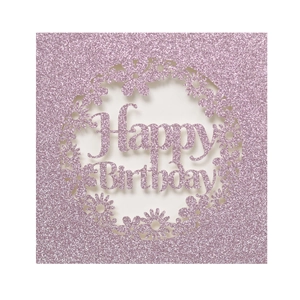 Carte d'anniversaire découpée au laser à paillettes roses avec motif de marguerite